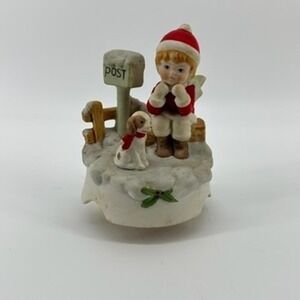Vintage Montgomery Ward Christmas Boy and Dog Figurine Music Box Jingle Bells